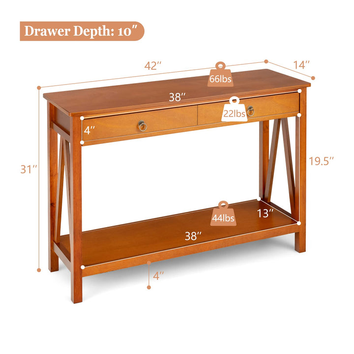 Console Table Entryway Sofa Side Table with 2 Drawers &amp; Open Shelf