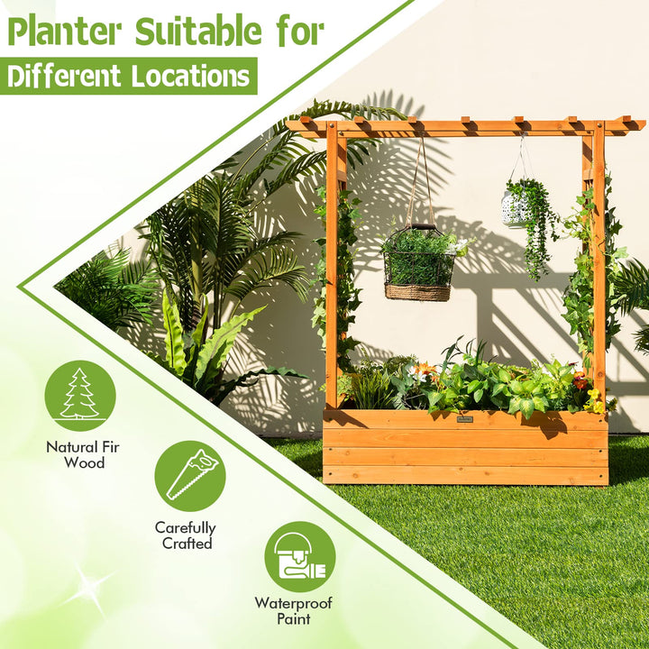 Giantex Raised Garden Bed with Trellis, Wood Planter Box with Roof &amp; Side Trellis, Drain Holes