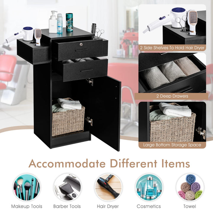 Salon Station Storage Cabinet for Hair Stylist, Black