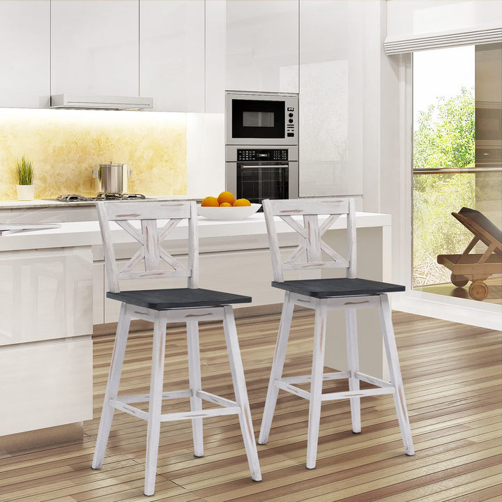 360 Degree Rubber Wood Bar Chairs, Vintage Bar Stools for Home, Restaurant &amp; Pub