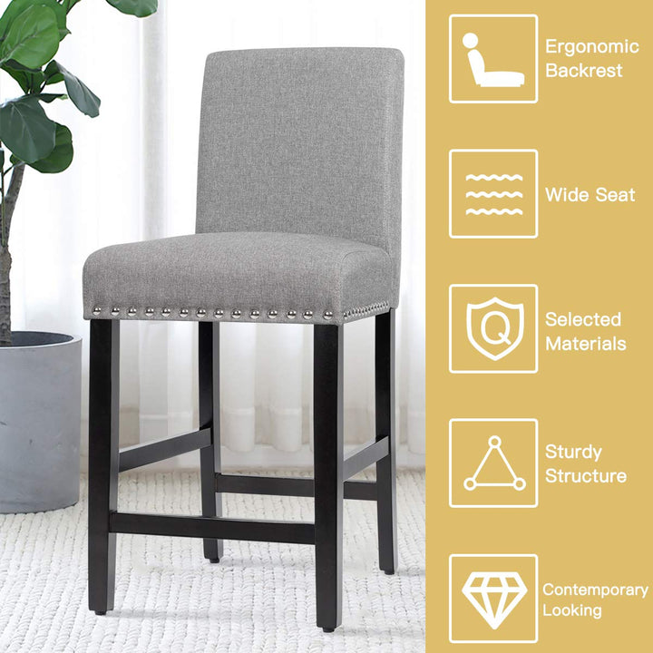 Giantex Upholstered Counter Height Bar Stools w/ Rubber Wood Legs, Breathable Linen Fabric