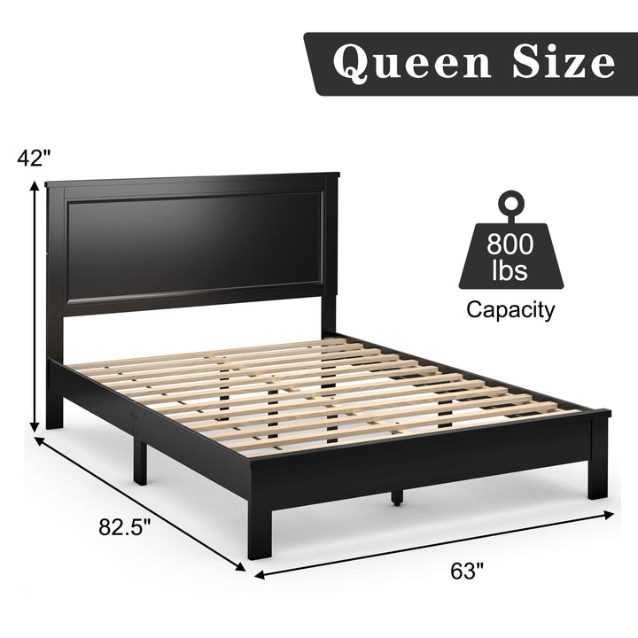 Queen/Full/Twin Size Platform Bed w/ Rubber Wood Legs &amp; Integrated Headboard | Wooden Bed Frame