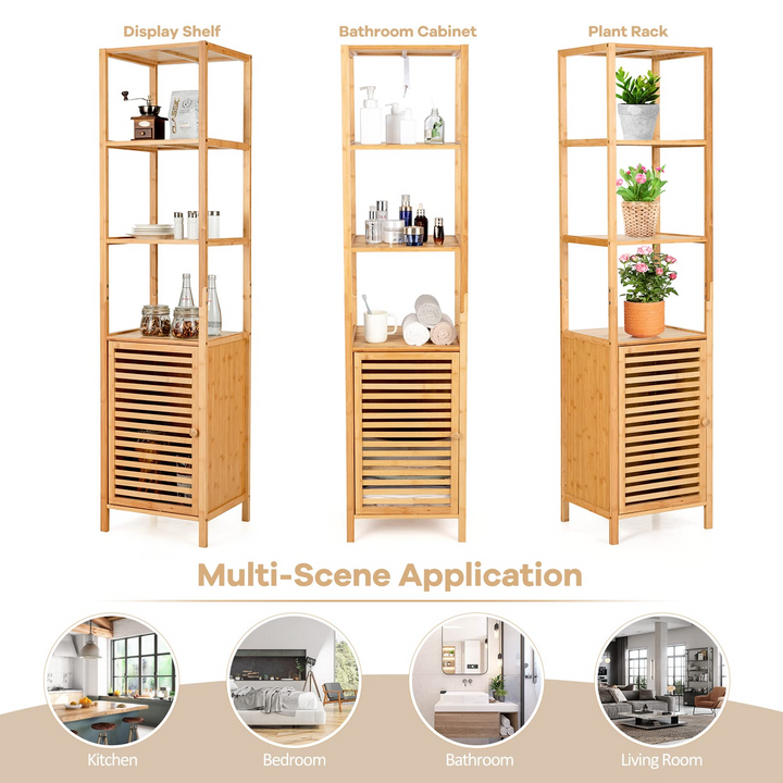 3-Tier Slim Shelving Unit with Shutter Door &amp; Anti-Toppling Device