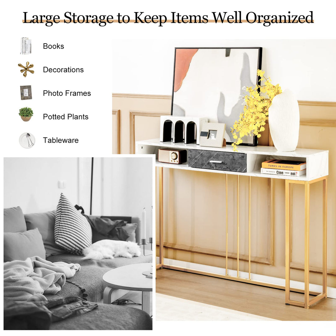 Giantex Console Table with Drawer - Sofa Side Table with Anti-Toppling Device &amp; Adjustable Foot Pads