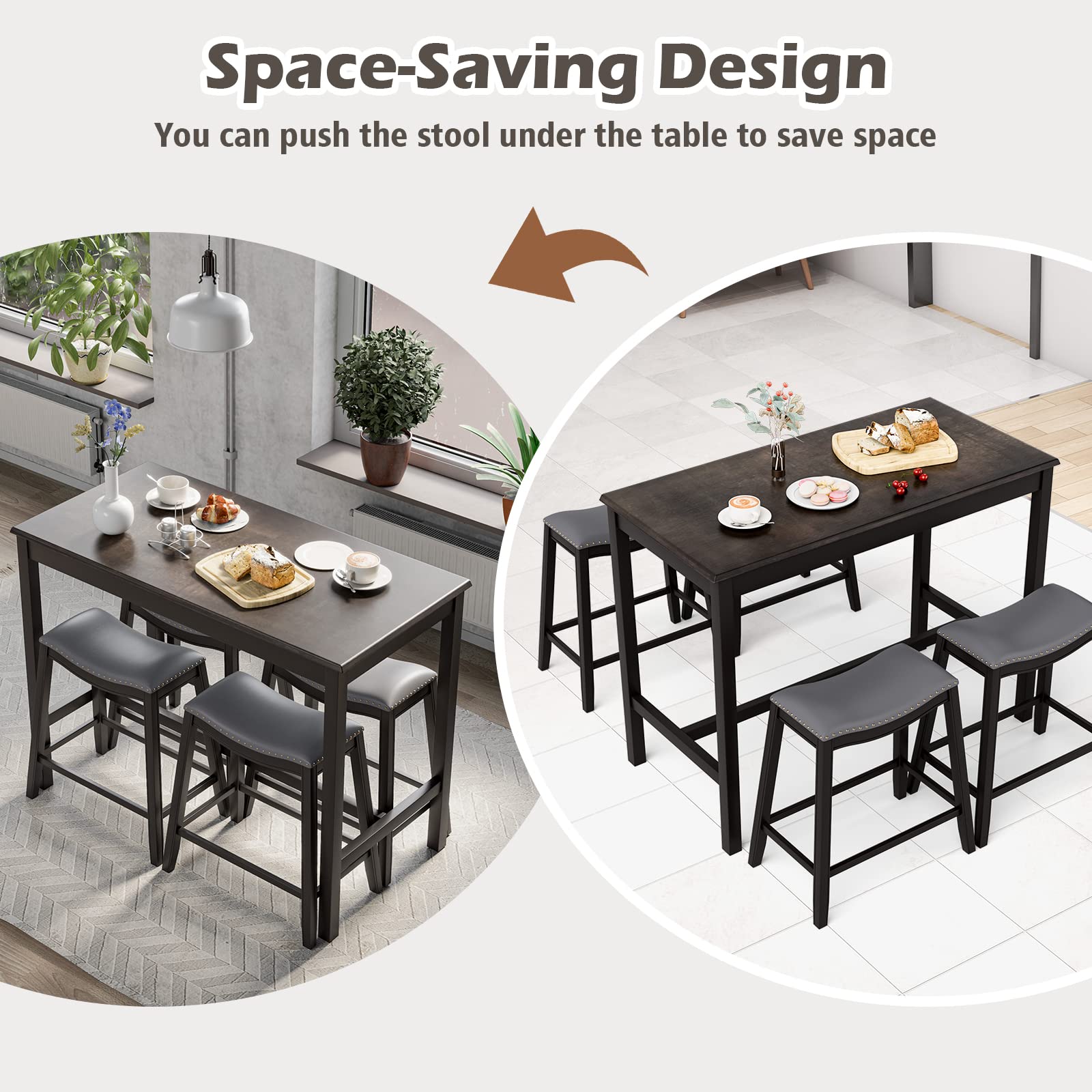 Giantex Dining Table Set for 4, Kitchen Counter Height Table w/ 4 Stools (Black)