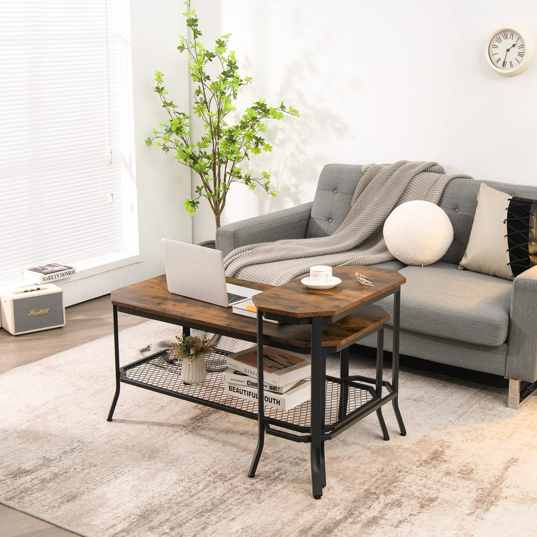 Giantex Narrow End Table w/Rustic Wood Grain &amp; Stable Steel Frame, 25.5"x12.5"x24.5" Rustic Brown
