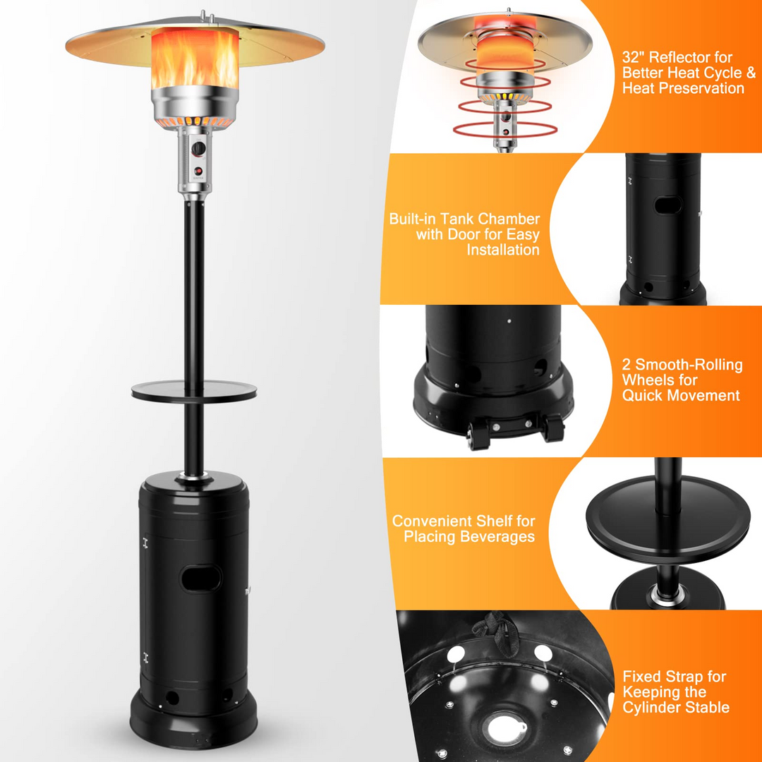 Giantex 50000 BTU Outdoor Propane Heater, Patio Heater with Height Adjustable Shelf Tabletop &amp; Wheels