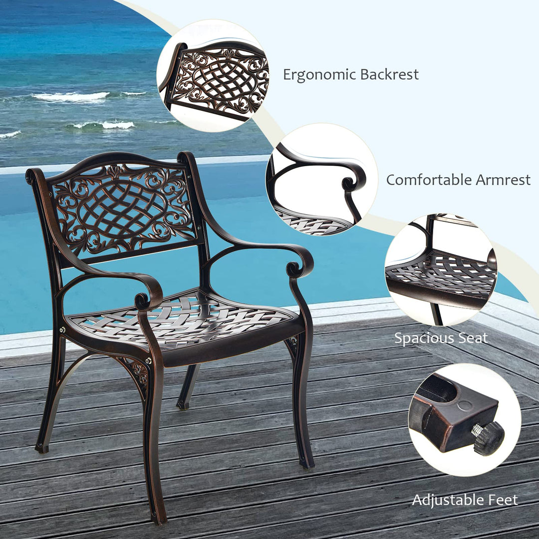 Giantex 3 Pcs Patio Bistro Set, Cast Aluminum Outdoor Dining Set,Round Patio Table with Umbrella Hole, 2 Patio Chairs