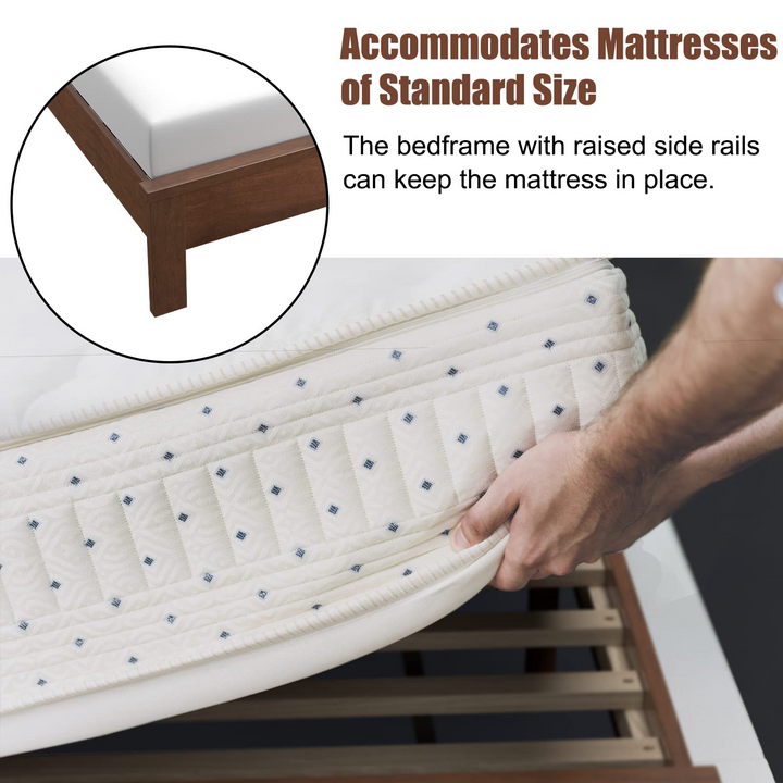 Queen/Full/Twin Size Platform Bed w/ Rubber Wood Legs &amp; Integrated Headboard | Wooden Bed Frame