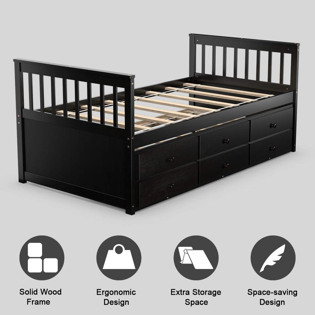 Giantex Twin Captain’s Bed with Trundle and 3 Storage Drawers