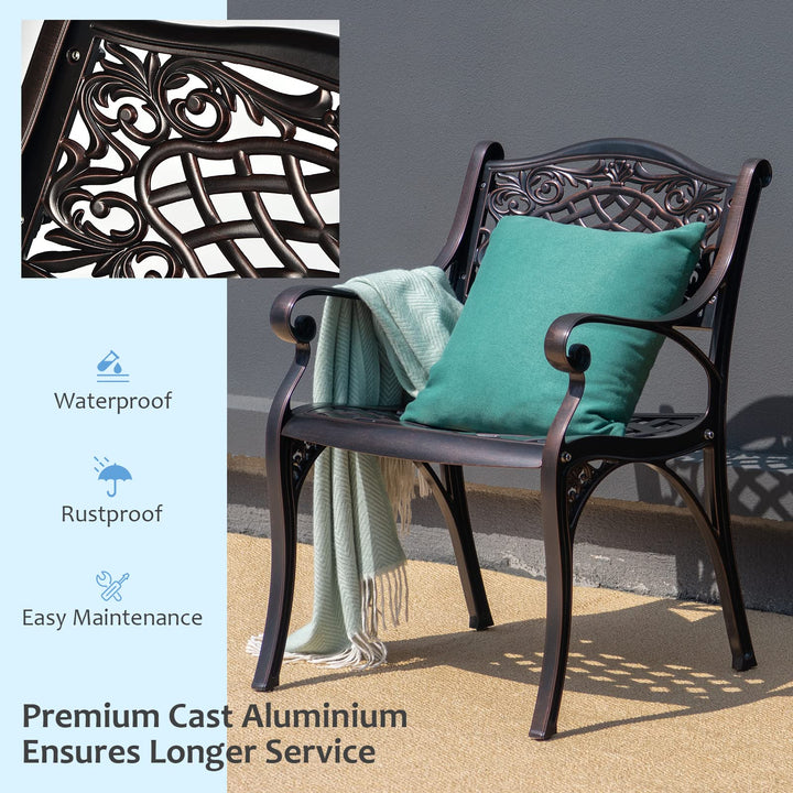 Giantex 3 Pcs Patio Bistro Set, Cast Aluminum Outdoor Dining Set,Round Patio Table with Umbrella Hole, 2 Patio Chairs