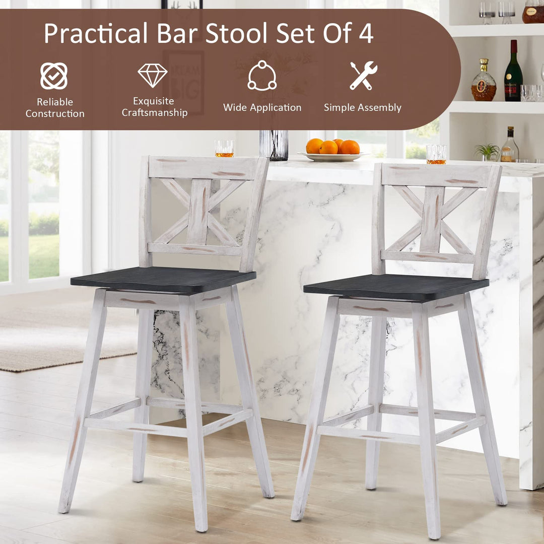 360 Degree Rubber Wood Bar Chairs, Vintage Bar Stools for Home, Restaurant &amp; Pub