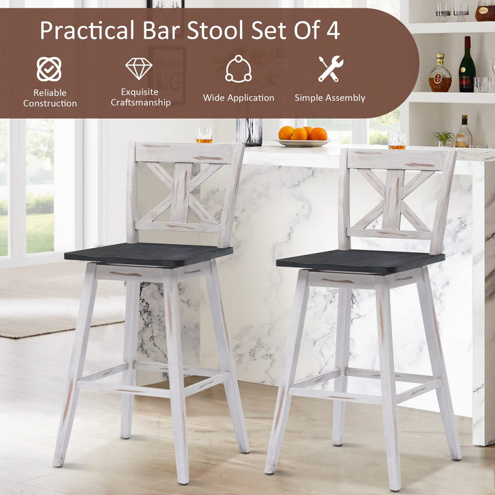 360 Degree Rubber Wood Bar Chairs, Vintage Bar Stools for Home, Restaurant &amp; Pub