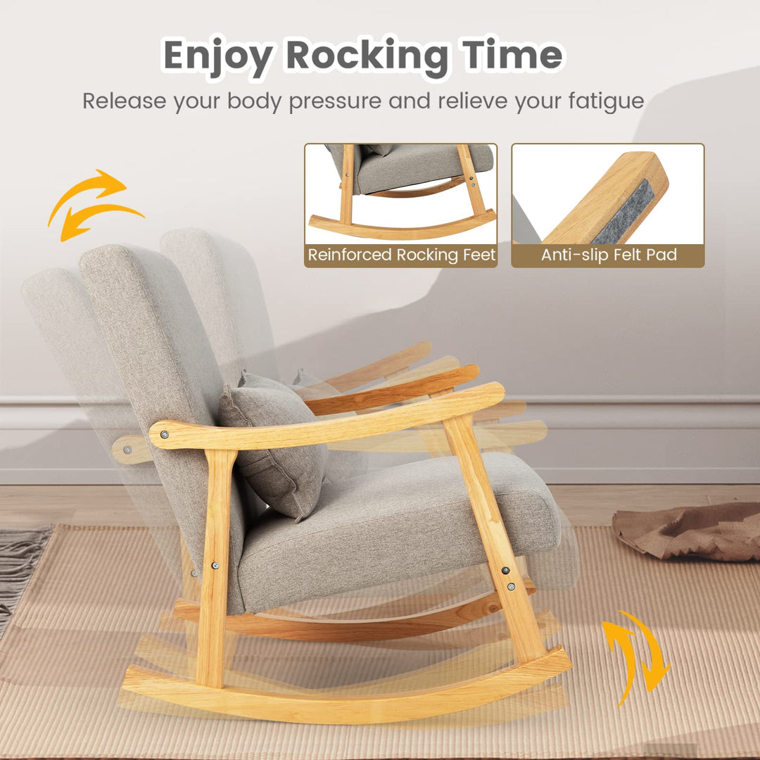 Giantex Upholstered Rocking Chair - Modern Rocker with Rubber Wood Frame, Comfy Backrest &amp; Seat