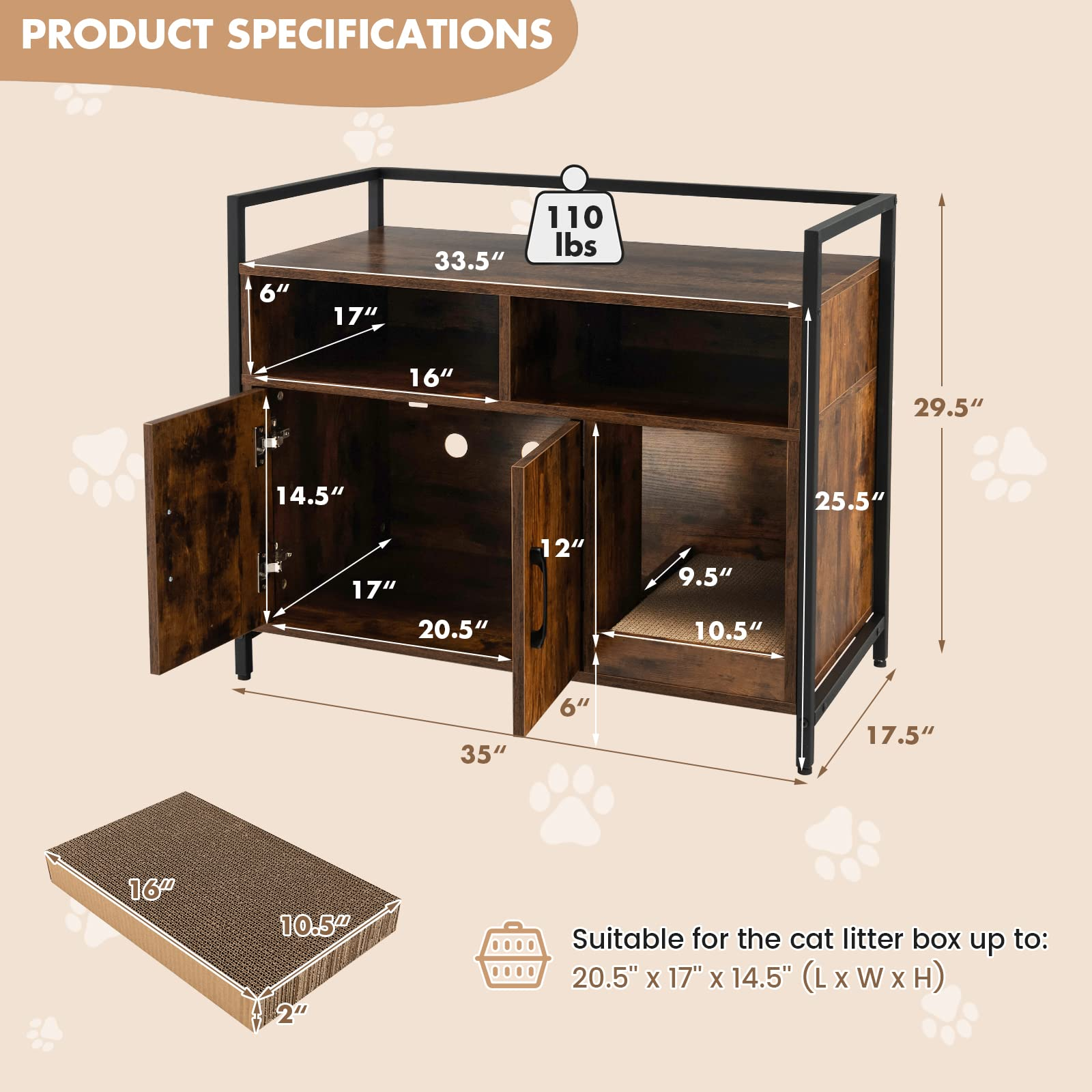 Cat Litter Box Enclosure - Giantex