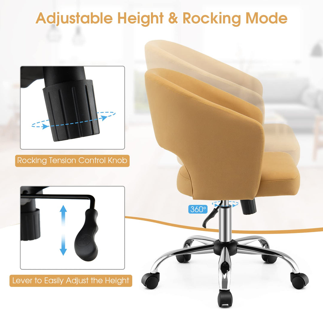 Giantex Home Office Desk Chair, Mid Back Swivel Chair with Hollow Design &amp; Height Adjustable (Yellow)