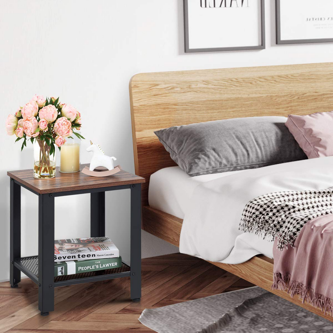 Giantex Nightstand Side Table 2-Tier W/Adjustable Feet, Storage Shelf and Metal Frame