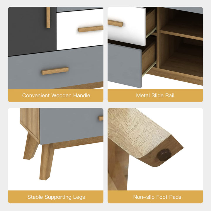 Free-Standing Storage Cabinet, Floor Cabinet with 2 Doors &amp; 3 Drawers