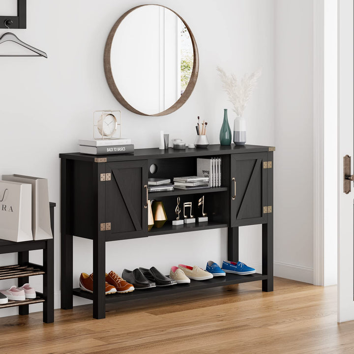 Giantex Buffet Sideboard, Farmhouse Wood Cupboard w/ 2 Storage Cabinets &amp; 2-Tier Open Shelf