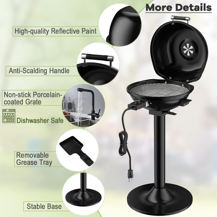 Giantex 1600W Portable Electric BBQ Grill with Removable Non-Stick Rack