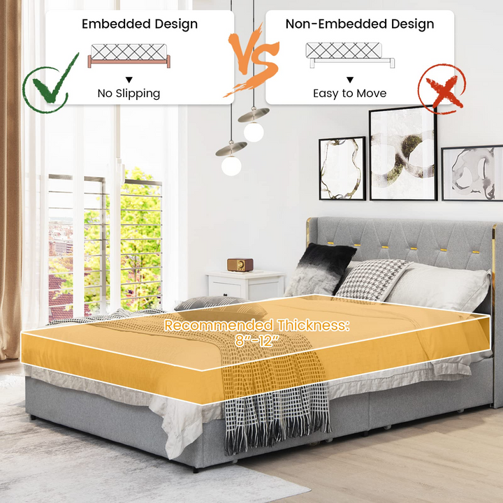 Giantex Queen/Full Size Upholstered Bed Frame with 4 Drawers