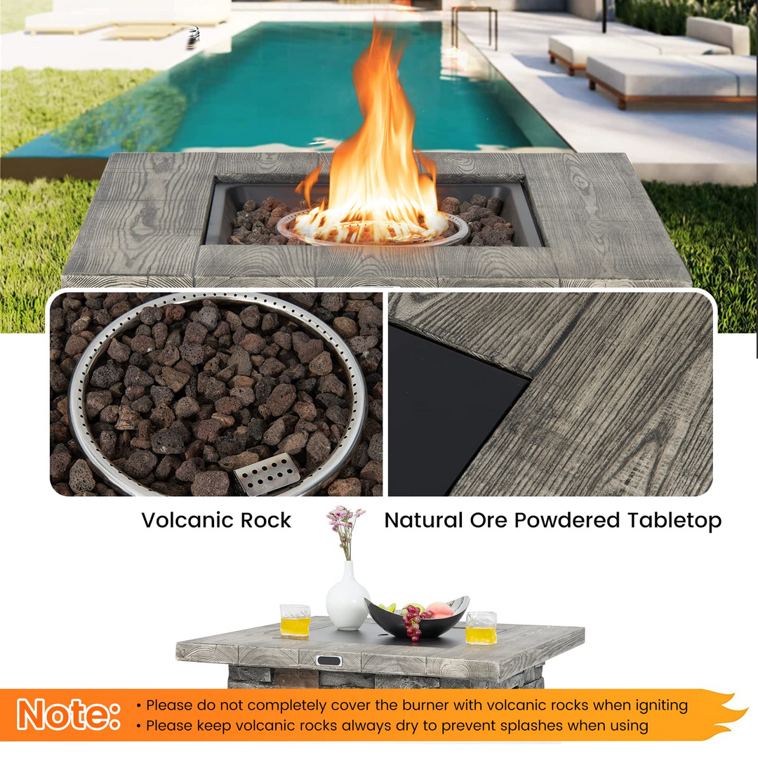 34.5" Propane Gas Fire Pit Table - Patio 2-in-1 Outdoor Square Fire Table W/ Volcanic Rock &amp; PVC Cover