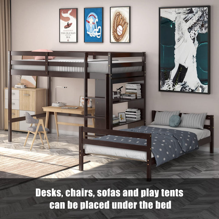 Giantex Twin Over Twin Loft Bed w/ Bookcase, Bunk Bed w/ 12.5" Full-Length Guardrail &amp; Ladder