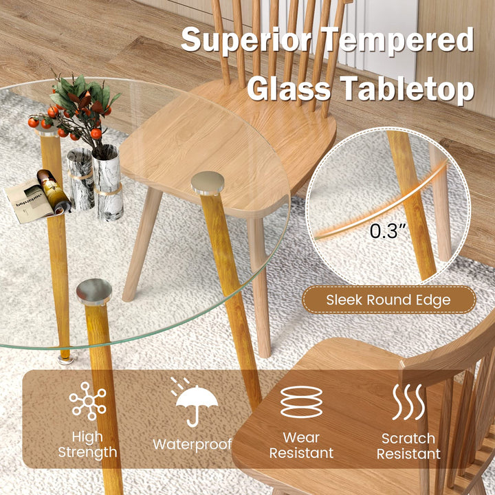 Giantex Round Glass Dining Table, Kitchen Dinner Table with Tempered Glass Tabletop &amp; Metal Legs