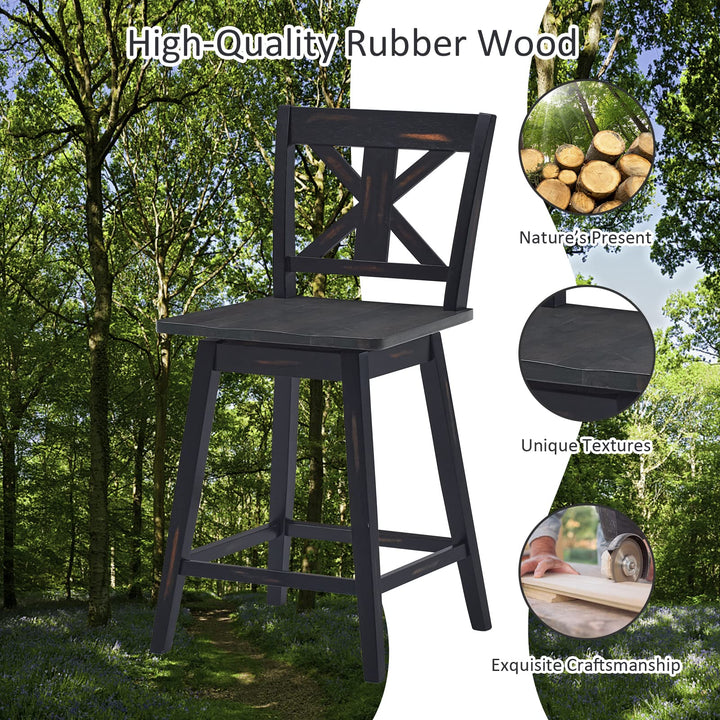 360 Degree Rubber Wood Bar Chairs, Vintage Bar Stools for Home, Restaurant &amp; Pub