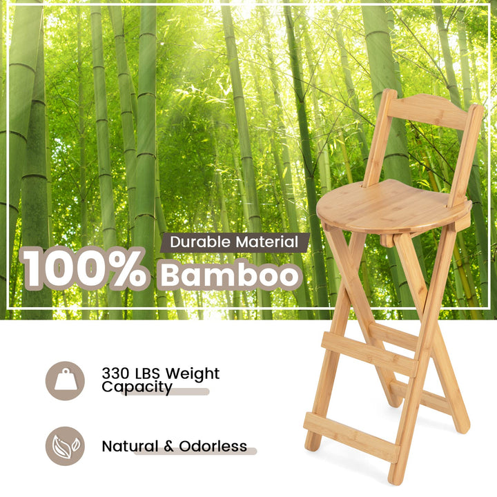 Folding Bamboo Bar Stools 24” Kitchen Counter Height Stool with Backrest &amp; Footrest