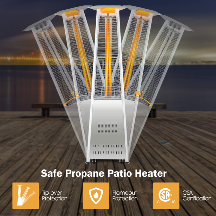 Outdoor Heater with Tip-Over &amp; Flameout Protection for Backyard, Garden (Silver)