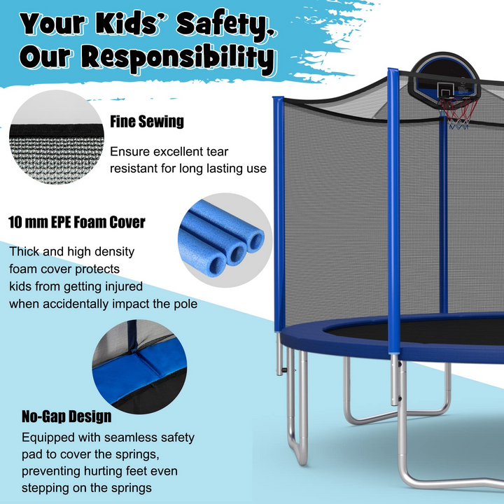 12/14/15/16FT Outdoor Recreational Trampoline for Adults Kids - Giantex