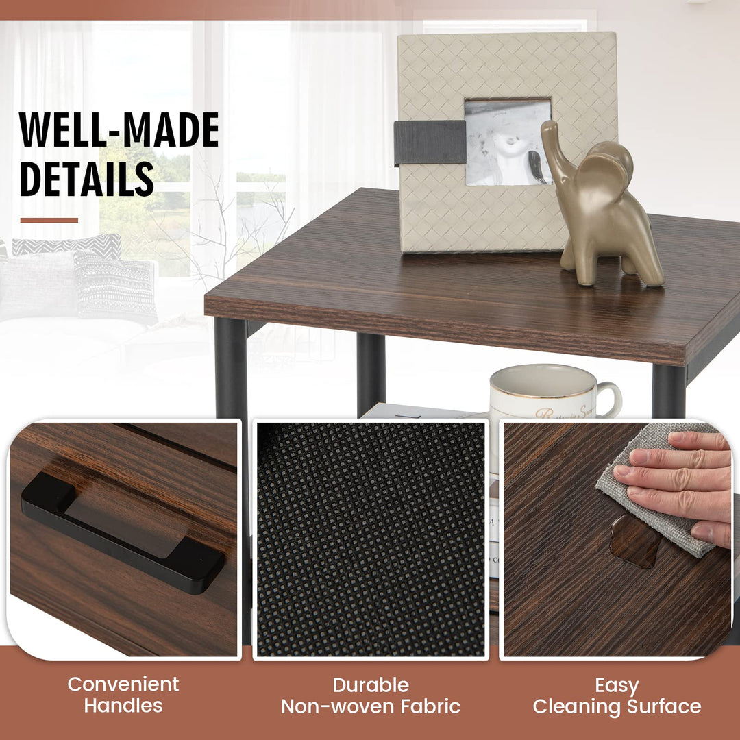 Giantex Nightstand, Bedside Table with 2 Fabric Drawers &amp; Open Wood Shelf Storage