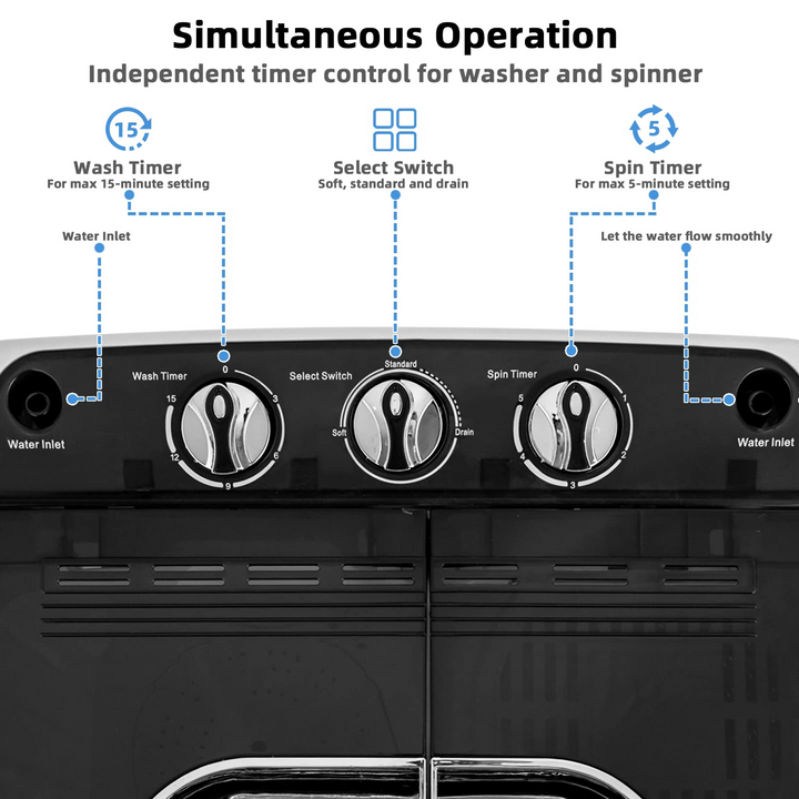 8 Lbs Compact Mini Twin Tub Washing Spiner Machine for Home and Apartment