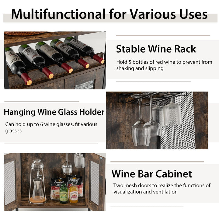 Giantex Wine Bar Cabinet, Industrial Liquor Cabinet with Glass Holder, Removable Wine Rack (Rustic Brown &amp; Black)
