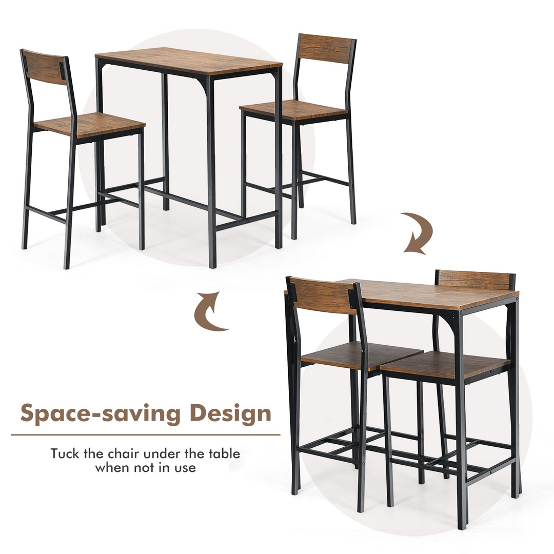 Giantex 3 Piece Pub Table Set, Bar Table and Chairs Set of 2, Rustic Brown
