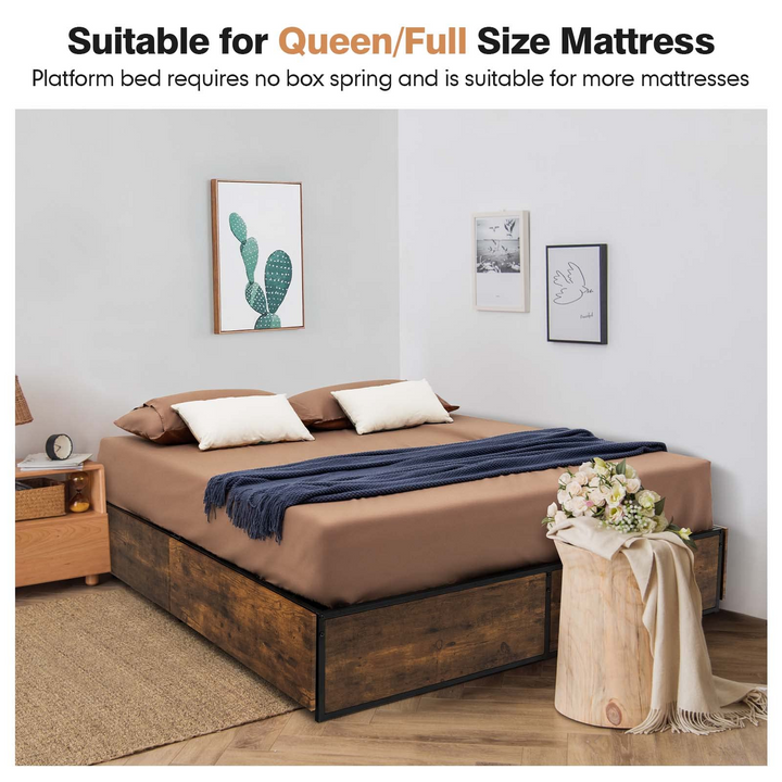 Giantex Queen/Full Size Metal Bed Frame with 4 Drawers