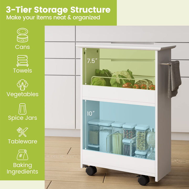 Giantex Slim Storage Cart, 3-Tier Rolling Slide Out Utility Cart w/ Handle, White