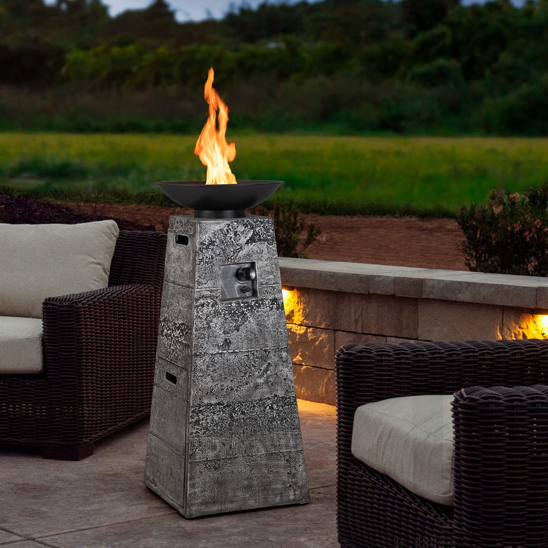 Giantex Outdoor Propane Fire Pit - 48 Inch Propane Fire Bowl Column with Lava Rocks &amp; PVC Cover, 30,000 BTU Heat Output