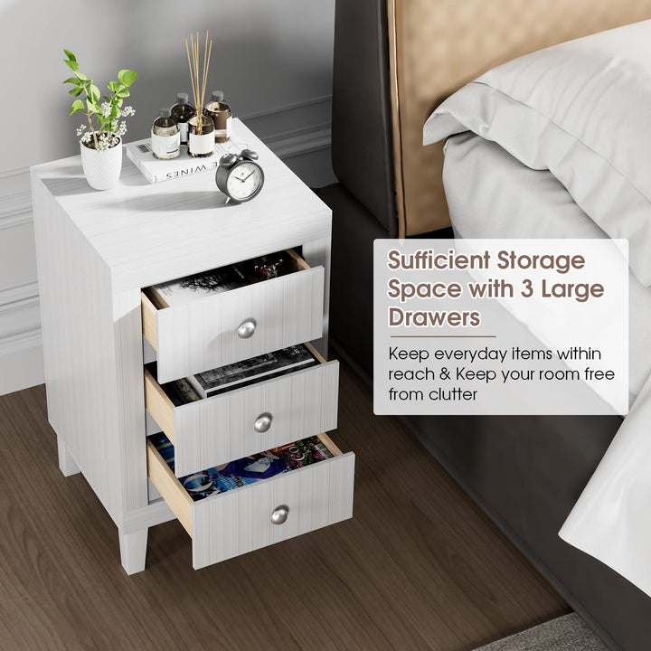 Giantex Nightstand with 3 Drawers, 26.5" Wood End Side Table w/Handles &amp; Rubber Solid Wood Legs