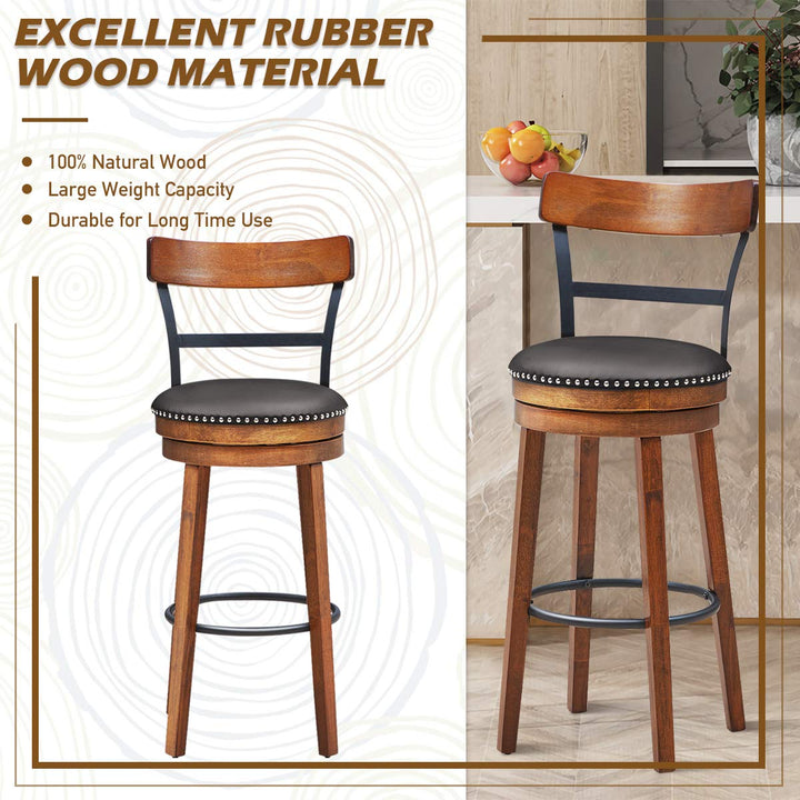 360-Degree Swivel Stools with Leather Padded Seat, Single Slat Ladder Back &amp; Solid Rubber Wood Legs