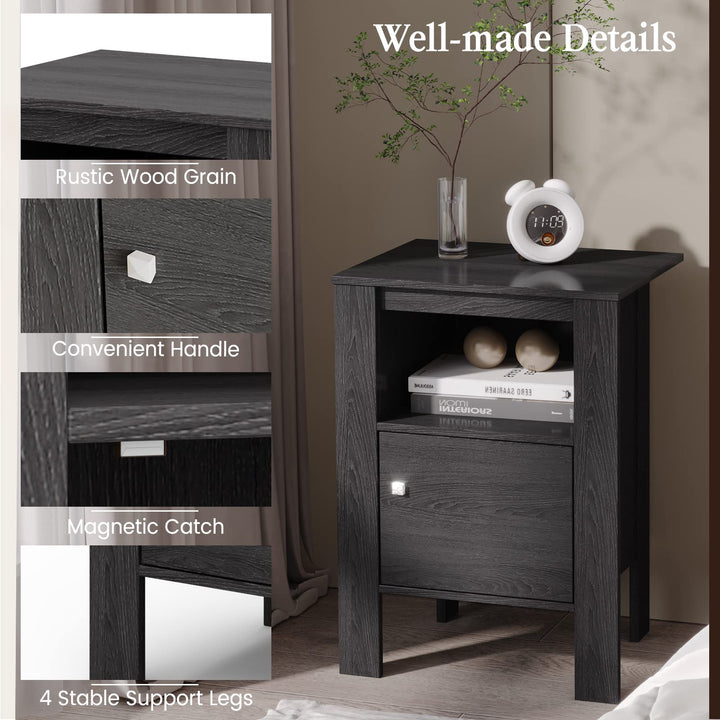 Giantex Farmhouse Nightstand Set of 2, Bedside Table w/Open Shelf &amp; Cabinet