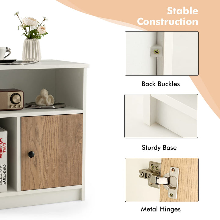 Giantex White Nightstand Set of 2, 25" Tall End Side Table with 1 Door &amp; 2 Open Shelves