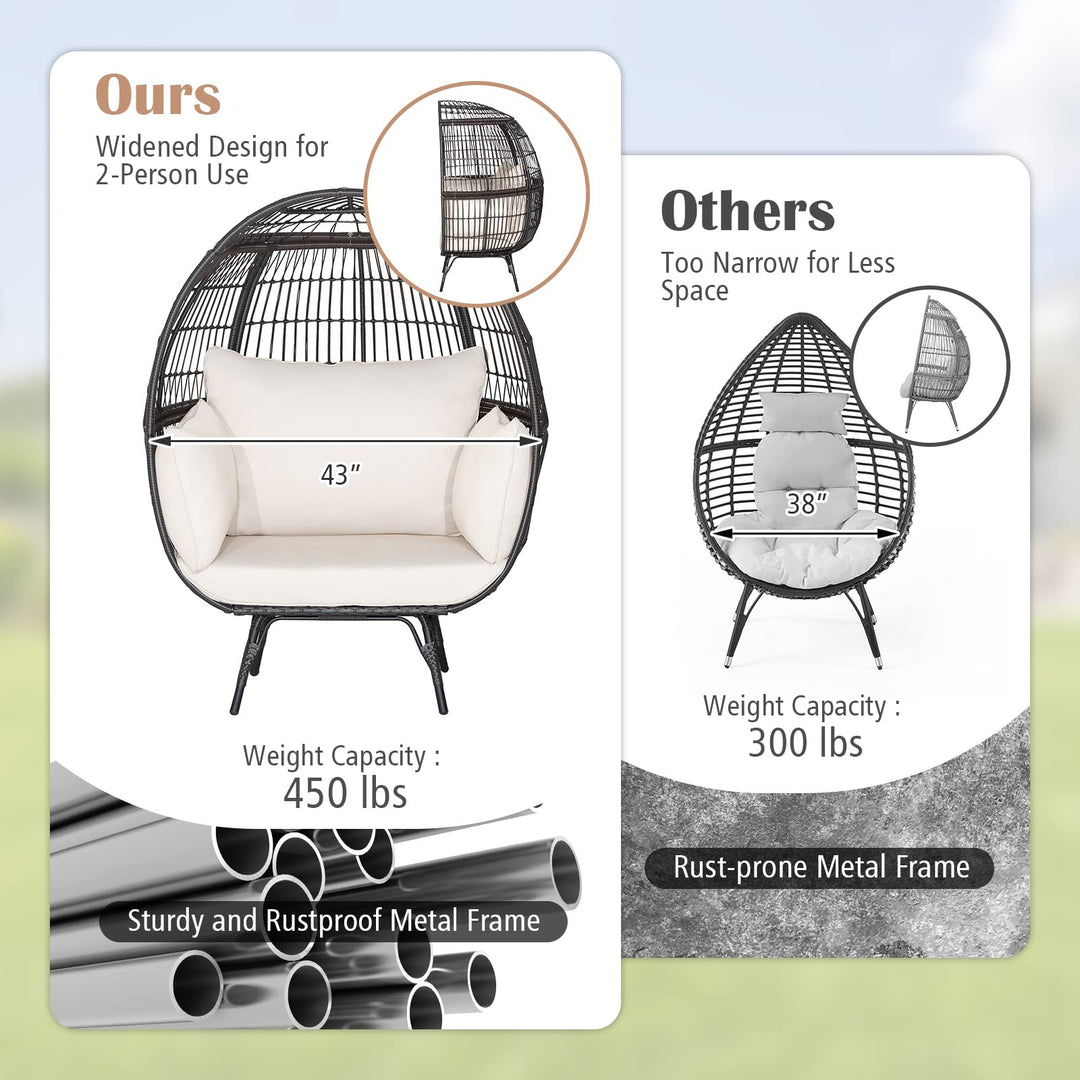 Giantex PE Rattan Egg Chair - Oversized Hammock Chair with Thick Cushions &amp; Sturdy Metal Frame