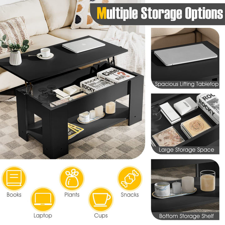 Giantex Lift Top Coffee Table, Modern Cocktail Table w/Hidden Compartment &amp; Open Storage Shelf