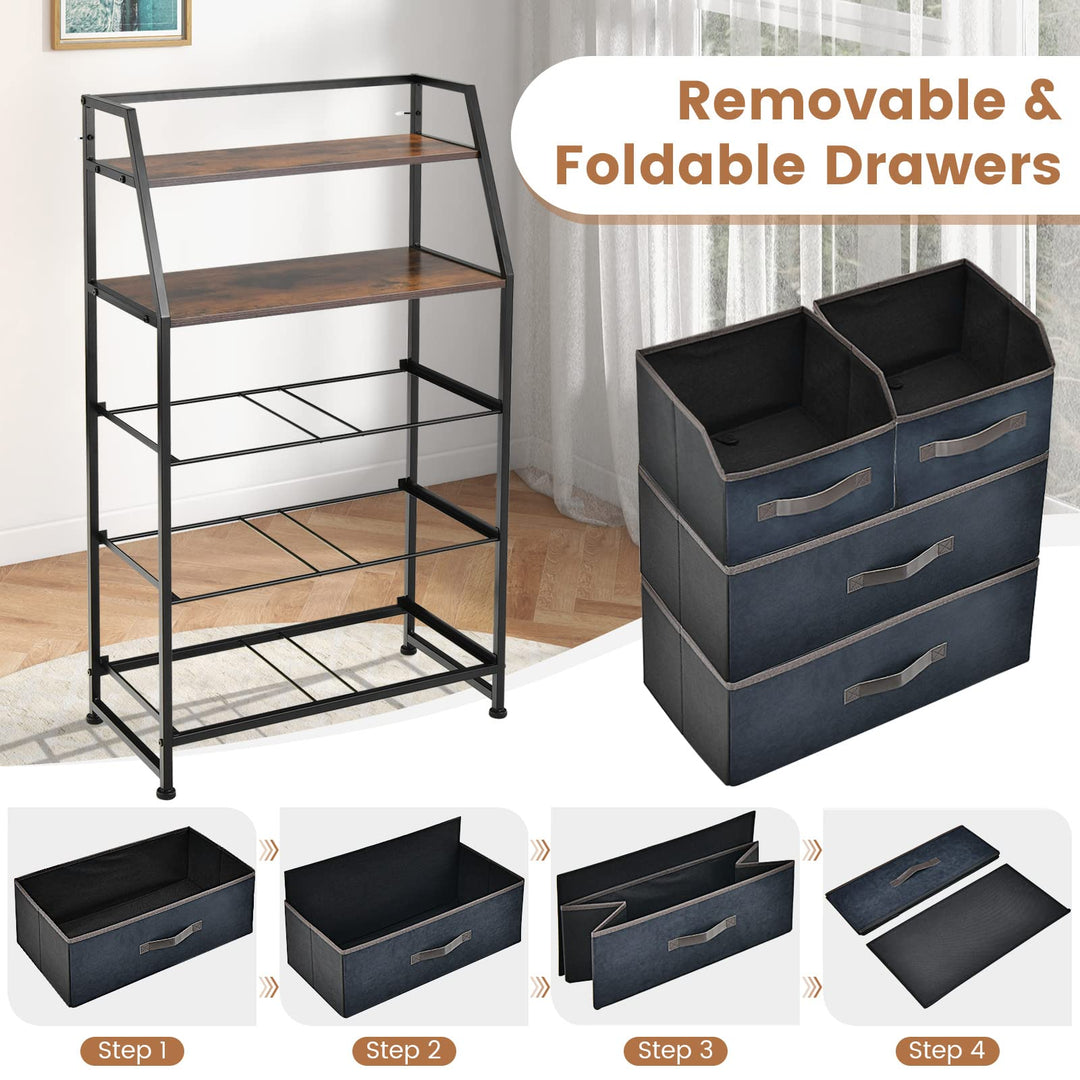 Giantex 4-Drawer Storage Dresser for Bedroom - Tall Storage Tower Unit with 2-Tier Shelf &amp; Fabric Bins