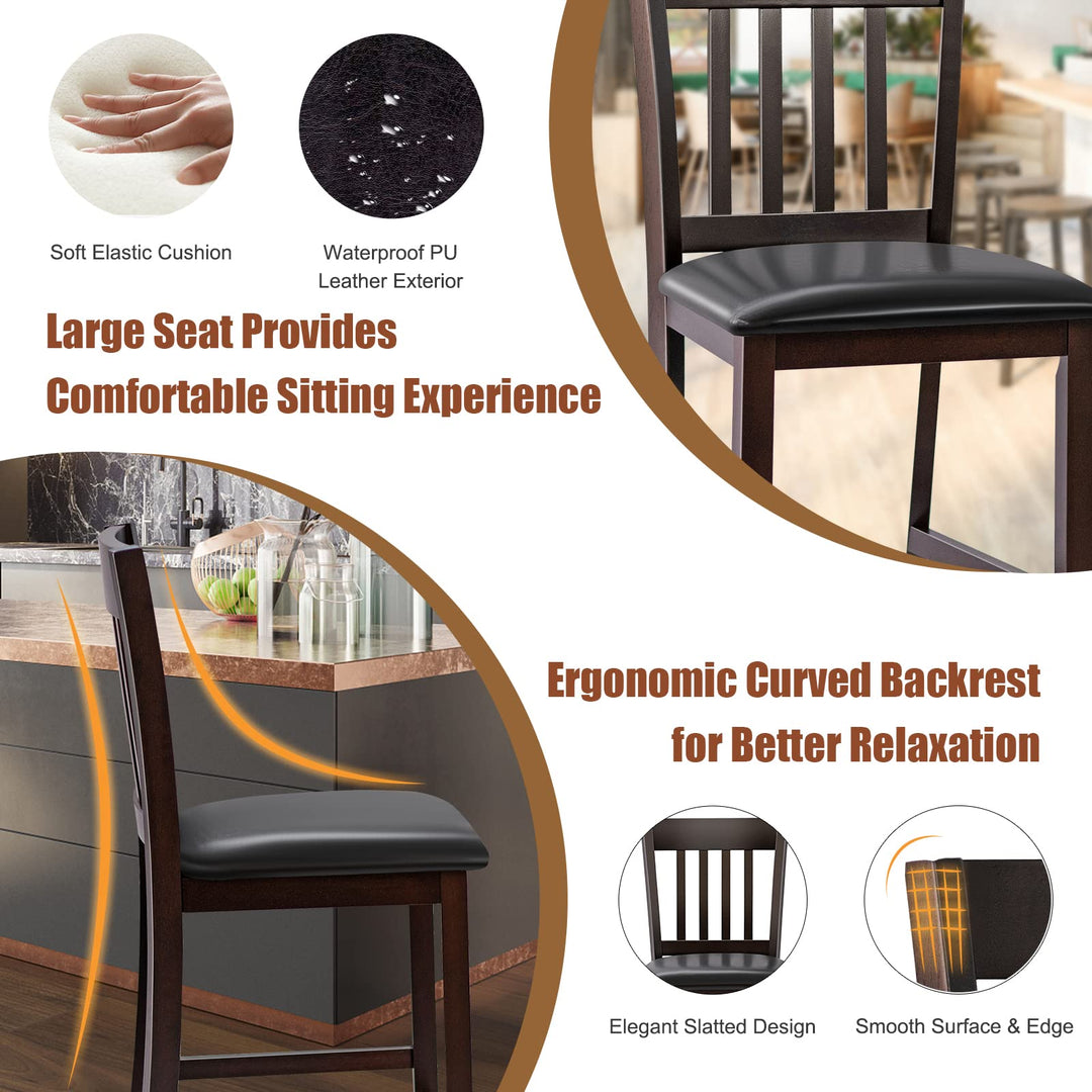 Giantex 25” Counter Height Pub Chairs with Rubber Wood Legs, Armless Bar Chairs with Elastic Cushion &amp; PU Cover for Kitchen
