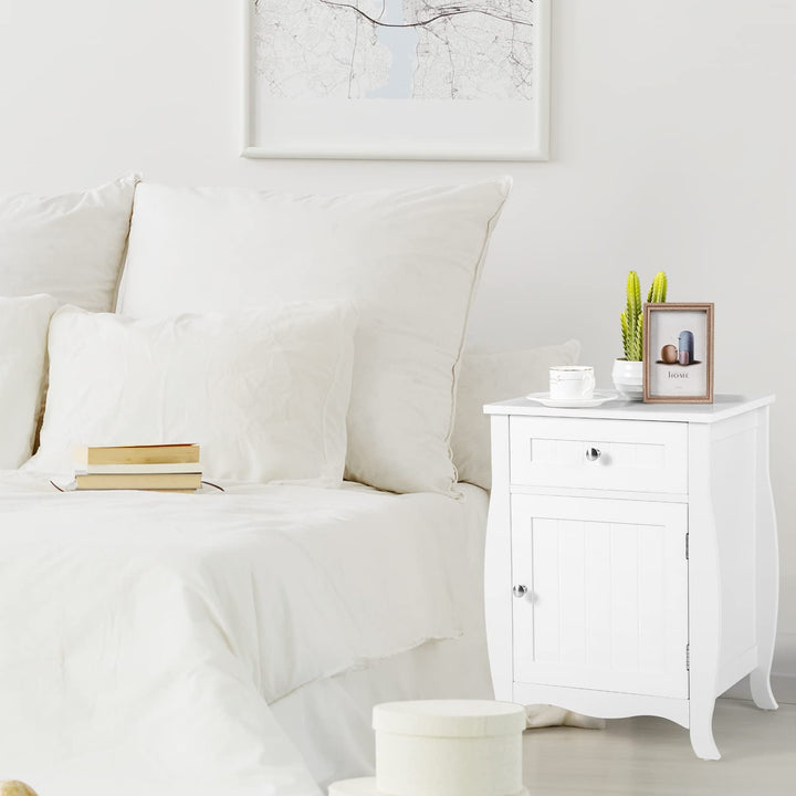 Giantex Nightstand Bed Side End Table with Drawer(1&amp;2, White)