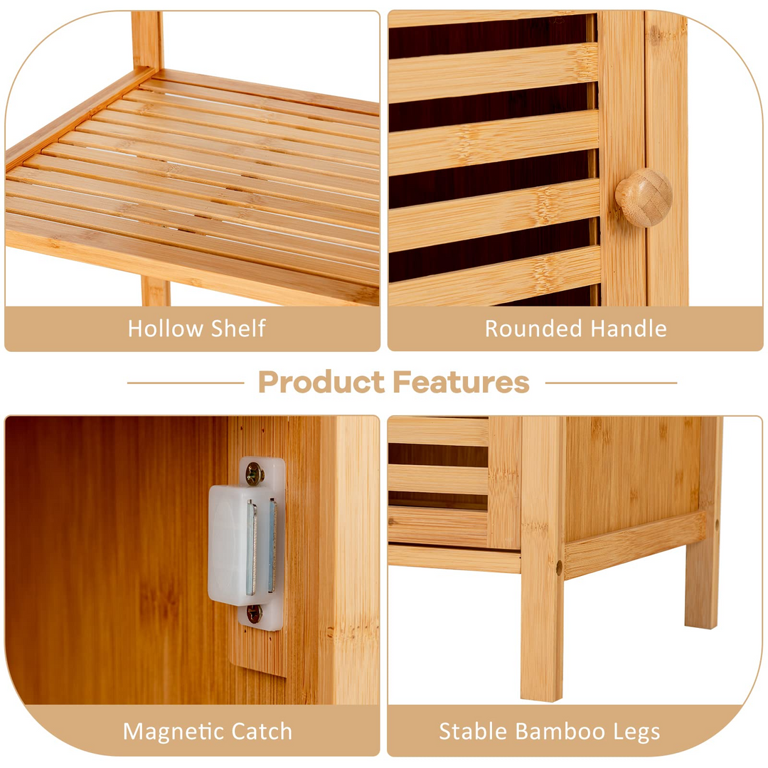 3-Tier Slim Shelving Unit with Shutter Door &amp; Anti-Toppling Device