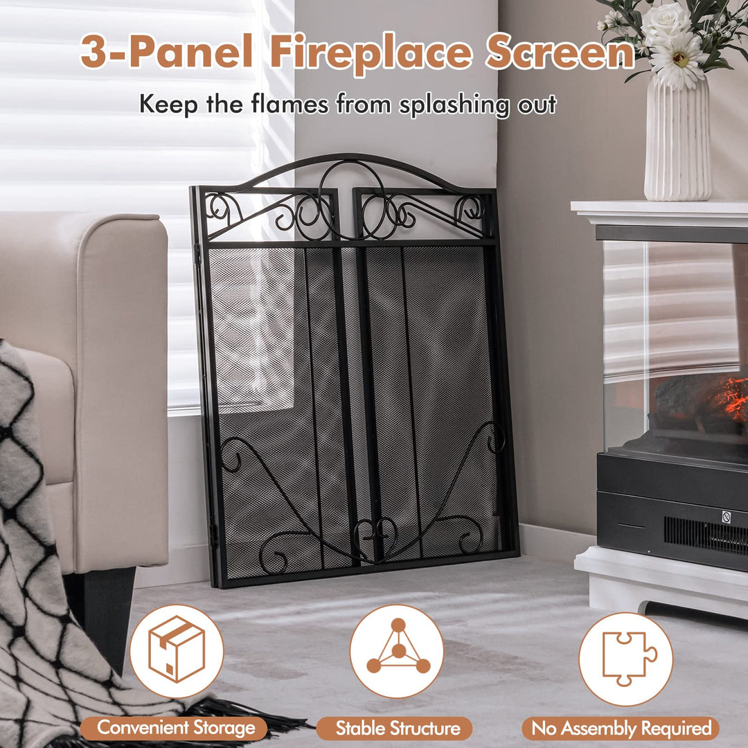 Giantex Foldable 3-Panel Fireplace Screen Black - 50x29 Inch No Assembly Required Freestanding Steel Mesh Fire Screen